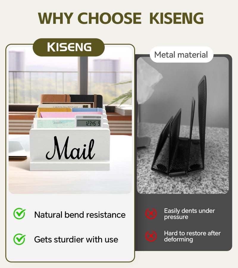 KISENG Mail Organizer for Desk,Wooden Mail Holder with Divider, 3-Slot Letter Sorter File Holder,Vertical Bill Organizer for Desktop Document/Notebook/Filing/Folders/Paper - Image 5