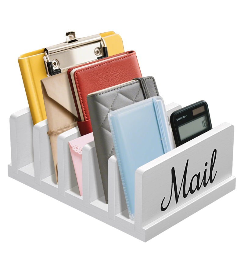 KISENG Mail Organizer for Desk,Wooden Mail Holder with Divider, 3-Slot Letter Sorter File Holder,Vertical Bill Organizer for Desktop Document/Notebook/Filing/Folders/Paper - Image 1