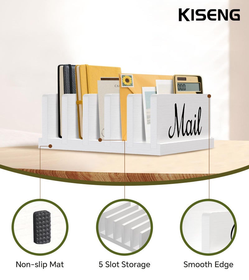 KISENG Mail Organizer for Desk,Wooden Mail Holder with Divider, 3-Slot Letter Sorter File Holder,Vertical Bill Organizer for Desktop Document/Notebook/Filing/Folders/Paper - Image 3