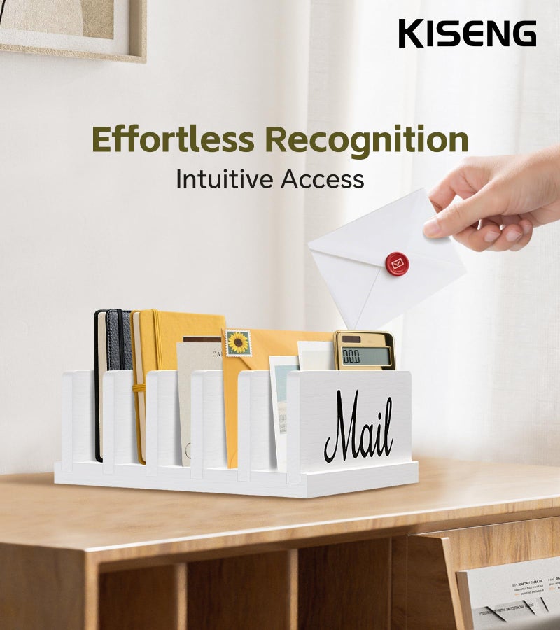 KISENG Mail Organizer for Desk,Wooden Mail Holder with Divider, 3-Slot Letter Sorter File Holder,Vertical Bill Organizer for Desktop Document/Notebook/Filing/Folders/Paper - Image 2