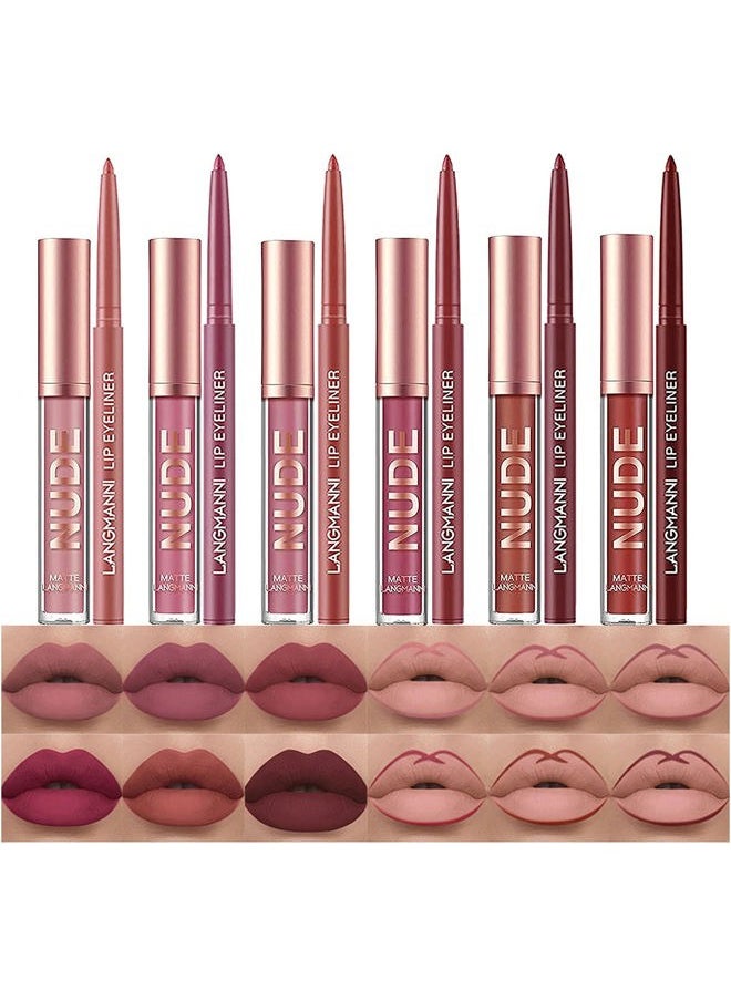 Bestland 12Pcs Matte Liquid Lipstick + Lip Liner Pens Set, Velvety Nude Lip Stain Waterproof Long Wear Makeup Gift Set  - Image 1
