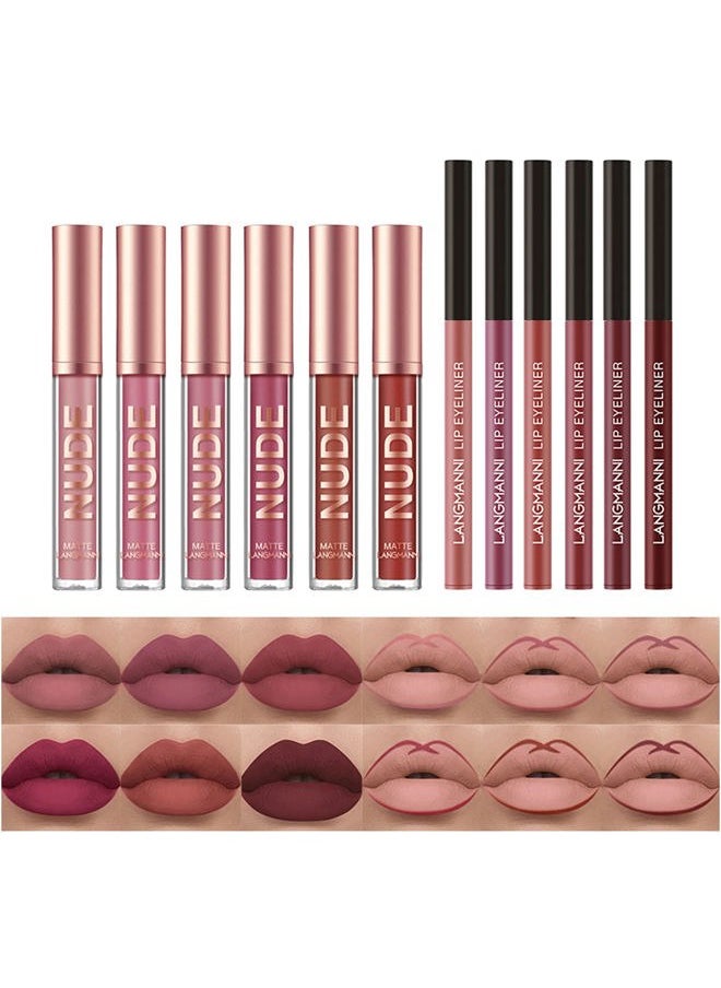 Bestland 12Pcs Matte Liquid Lipstick + Lip Liner Pens Set, Velvety Nude Lip Stain Waterproof Long Wear Makeup Gift Set  - Image 2