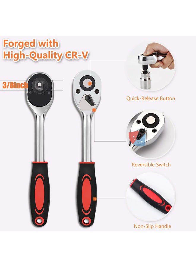 Athlife Universal Socket Wrench Set (11-32mm 7-19mm) Professional Sockets Tools Multi-function Wrench Repair Tool Kit with 3/8 inch Ratchet Wrench & Power Drill Adapter Chrome Vanadium Steel - Image 3