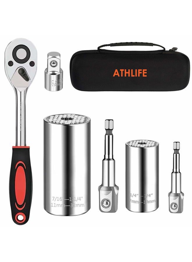 Athlife Universal Socket Wrench Set (11-32mm 7-19mm) Professional Sockets Tools Multi-function Wrench Repair Tool Kit with 3/8 inch Ratchet Wrench & Power Drill Adapter Chrome Vanadium Steel - Image 1