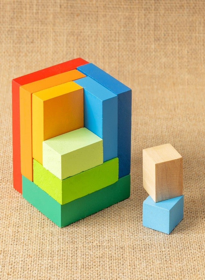 Jim N Jam wooden rainbow blocks | 10 wooden blocks for 3+ years to be assembled to create a cube | Offers to enhance spatial reasoning and analytical skills| Provides for open-ended play opportunities - Image 1