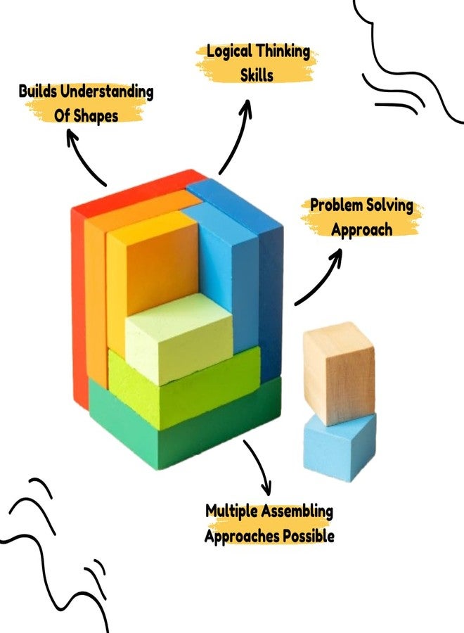 Jim N Jam wooden rainbow blocks | 10 wooden blocks for 3+ years to be assembled to create a cube | Offers to enhance spatial reasoning and analytical skills| Provides for open-ended play opportunities - Image 3