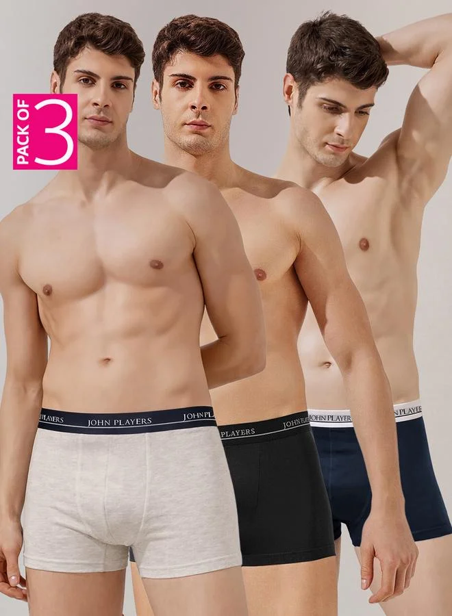 John Players Pack of 3 - Multi-Color Logo Print Trunk Underwear