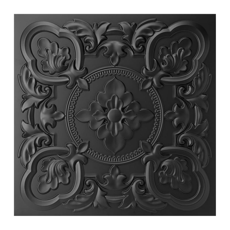Art3dwallpanels 12 Pack Drop Ceiling Tiles, 24 x 24 Inch High Grade PVC 3D Wall Panels Vintage Flower Pattern for Interior Wall Decor, Fire Rated, Waterproof, Black - Image 1