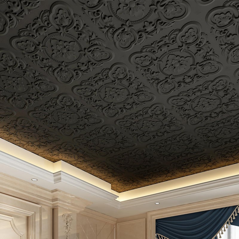 Art3dwallpanels 12 Pack Drop Ceiling Tiles, 24 x 24 Inch High Grade PVC 3D Wall Panels Vintage Flower Pattern for Interior Wall Decor, Fire Rated, Waterproof, Black - Image 5