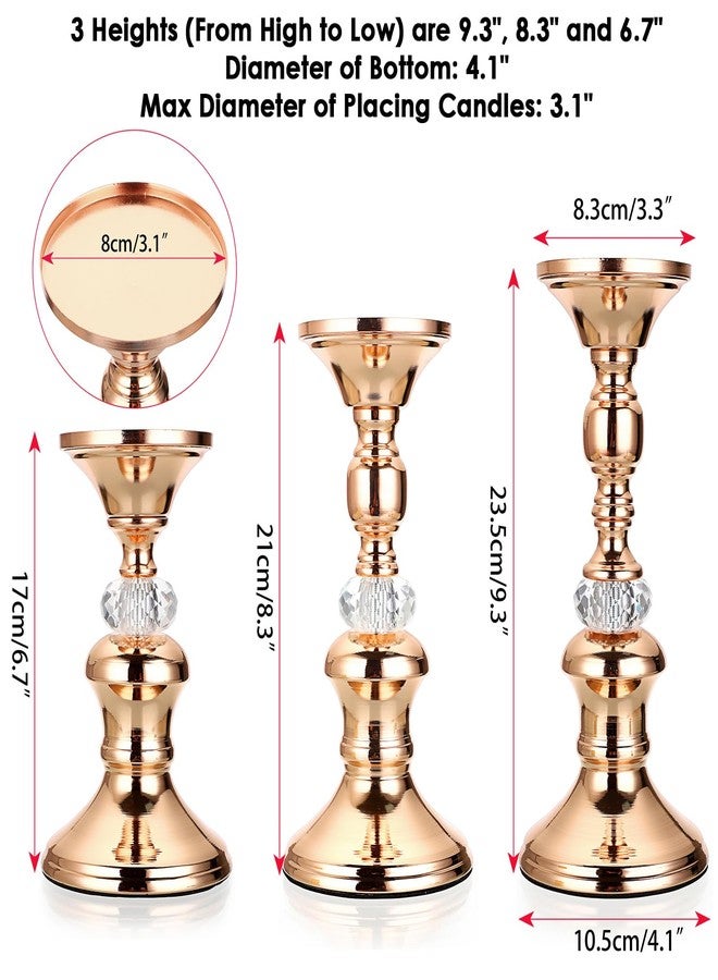 OwnMy Set of 3 Gold Metal Pillar Candlestick Holders Vintage Brass Pillar Candle Holders, Metal Crystal Pillar Candle Stands Elegant Candle Centerpiece for Dining Table Wedding Fireplace Candle Decor - Image 3