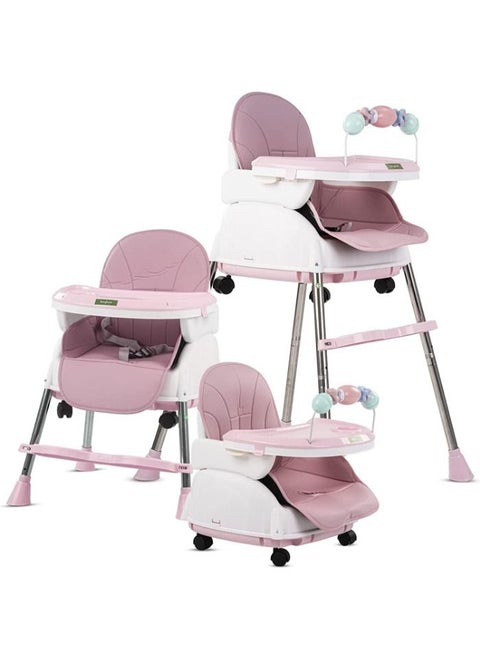 High chair 4 * 1 with 3 adjustable height levels, a footrest, a padded seat and a strong reinforcement, with a food tray with amusing games to attract attention, a safety belt, strong legs c006