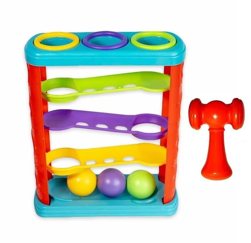 vGRASSP Ramp Tower Race Slope Rolling Hammer Ball Toy Set with 3 Balls 1 Hammer Sharp Edges Free Fun Learning Toy for Kids - Multicolor (Color As Per Stock) - Image 1