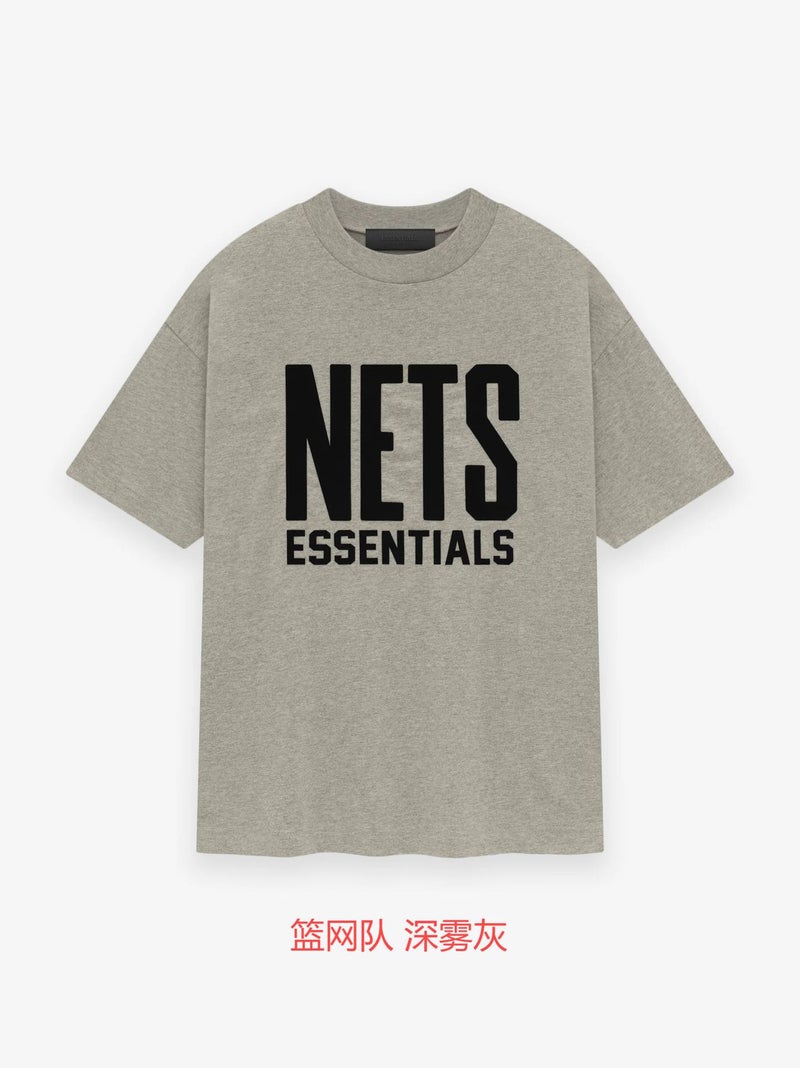 ESSENTIALS summer new T-shirt FOG joint team series short sleeve mens and womens style Nets Deep Fog Grey 