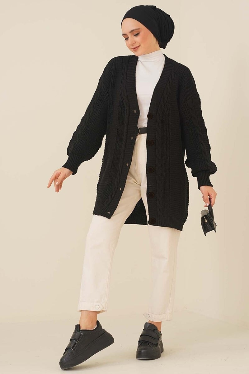 Lugmo Women's Knitwear Front Buttoned Knitted Cardigan Black  - Image 2