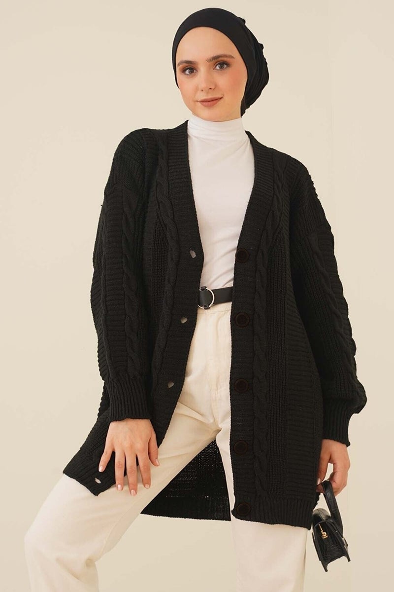 Lugmo Women's Knitwear Front Buttoned Knitted Cardigan Black  - Image 1