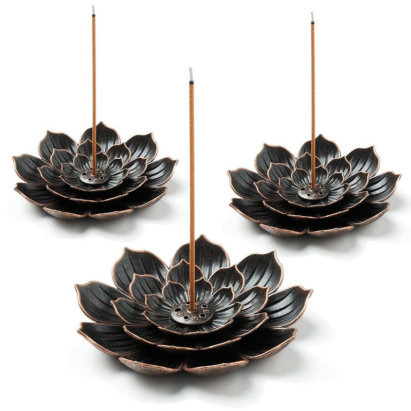 GARMOLY 3 Pack Brass Lotus Incense Holder, Incense Sticks Burner, Incense Ash Catcher - Image 1