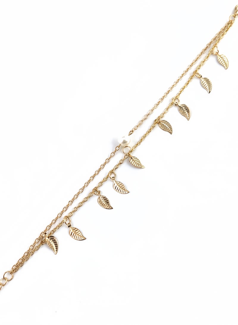 خمر الطبقات ورقة خلخال ورقة اللؤلؤ خلخال سوار ورقة شرابة خلخال الذهب ورقة خلخال قابل للتعديل ورقة خلخال خلخال مجوهرات للنساء والفتيات سبيكة - Image 5