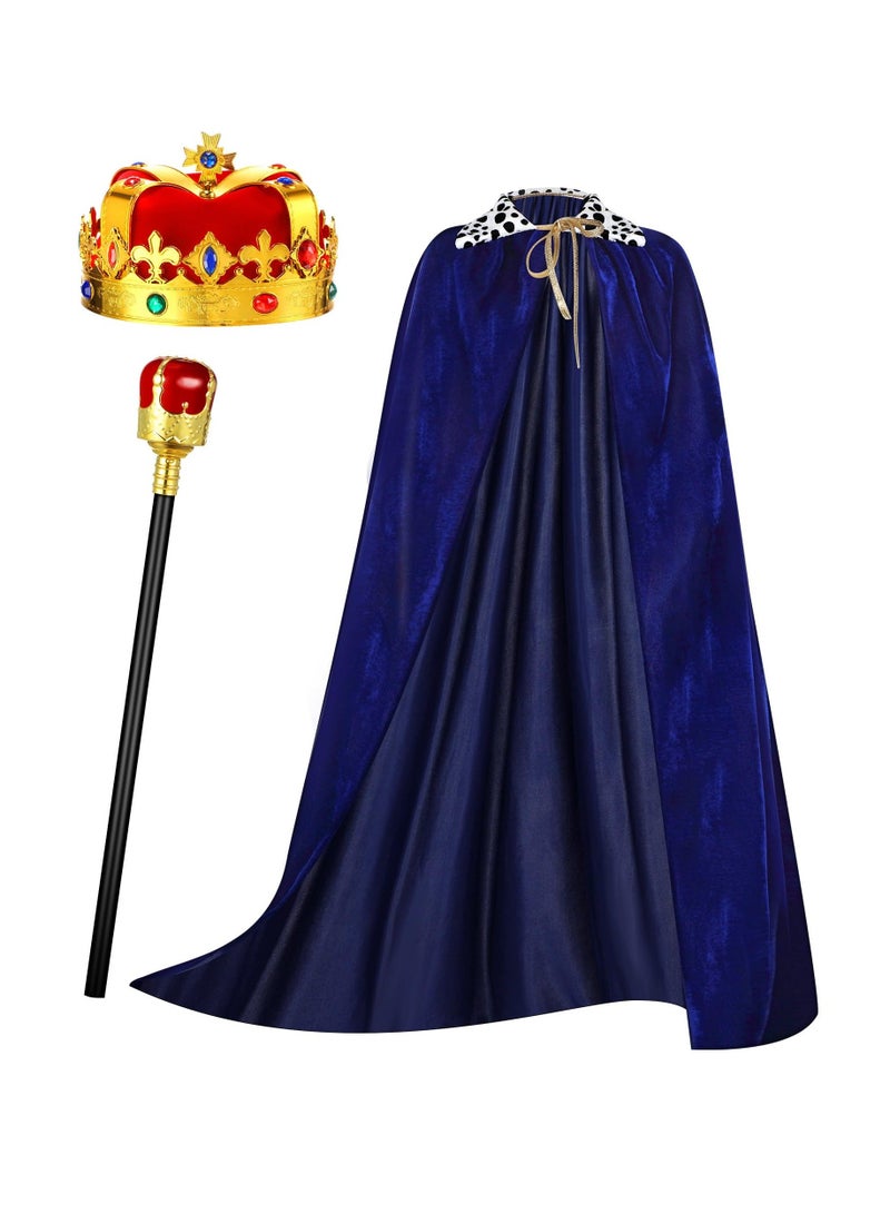 3 Pcs Kid Adult King Cape Costume Set Men Medieval King Robe Cape Regal Crown Scepter for Carnival Mardi Gras Cosplay - Image 1