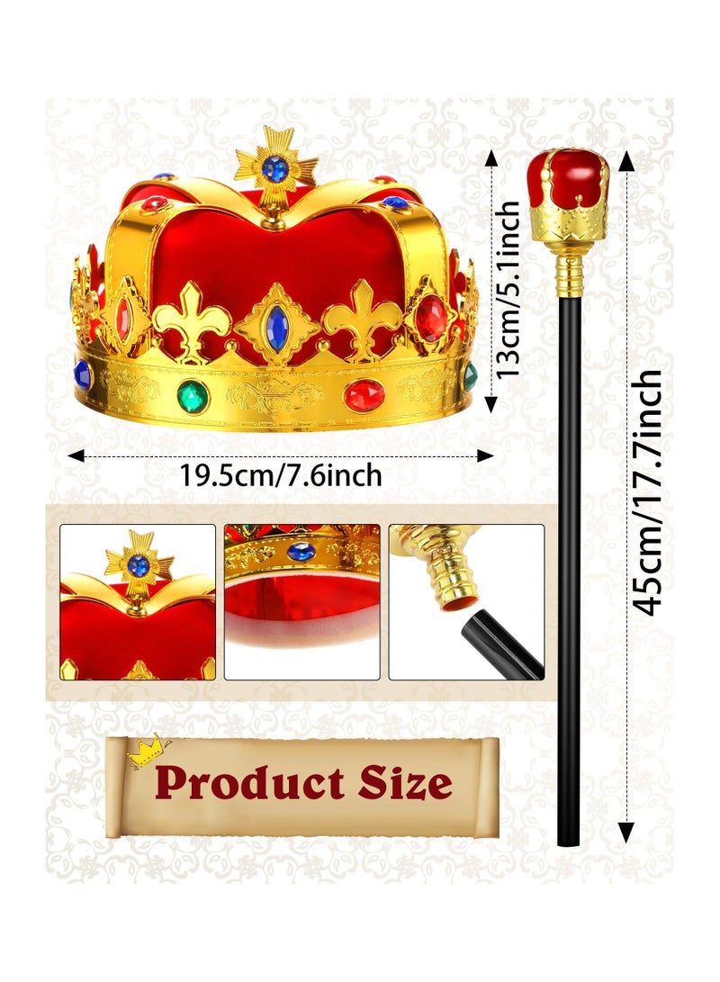 3 Pcs Kid Adult King Cape Costume Set Men Medieval King Robe Cape Regal Crown Scepter for Carnival Mardi Gras Cosplay - Image 3