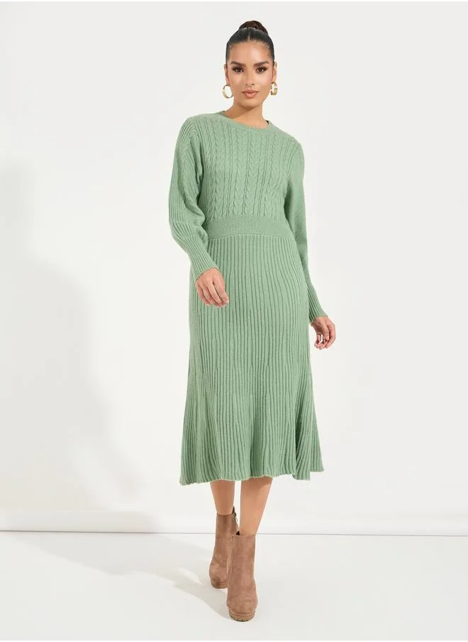 Styli Textured Cable Knit Sweater Midi Dress