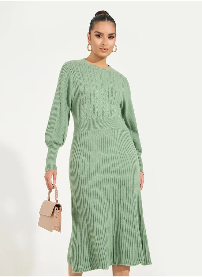 Styli Textured Cable Knit Sweater Midi Dress
