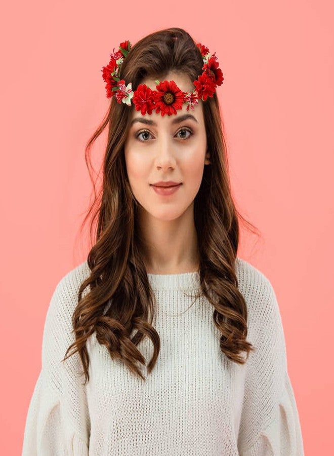 Cinaci 8 Pack Boho Hawaiian Sunflower Daisy Rose Flower Crown Wreath Handmade Adjustable Headbands Tiara Garland Wedding Party Headpiece Accessories for Women Brides Bridemaids Girls Teens - Image 3