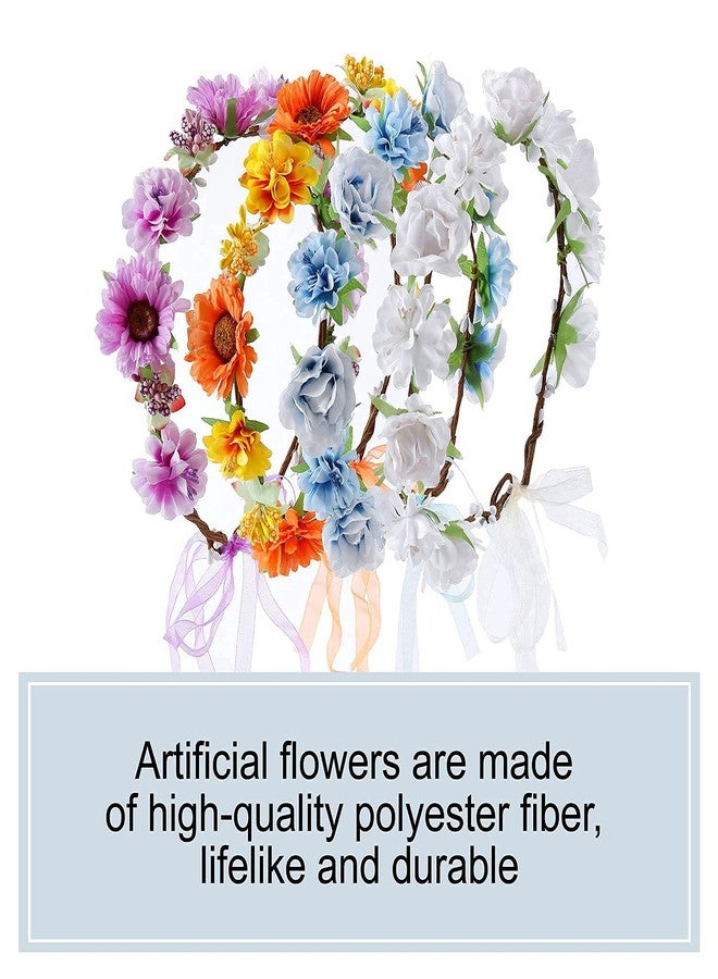 Cinaci 8 Pack Boho Hawaiian Sunflower Daisy Rose Flower Crown Wreath Handmade Adjustable Headbands Tiara Garland Wedding Party Headpiece Accessories for Women Brides Bridemaids Girls Teens - Image 5