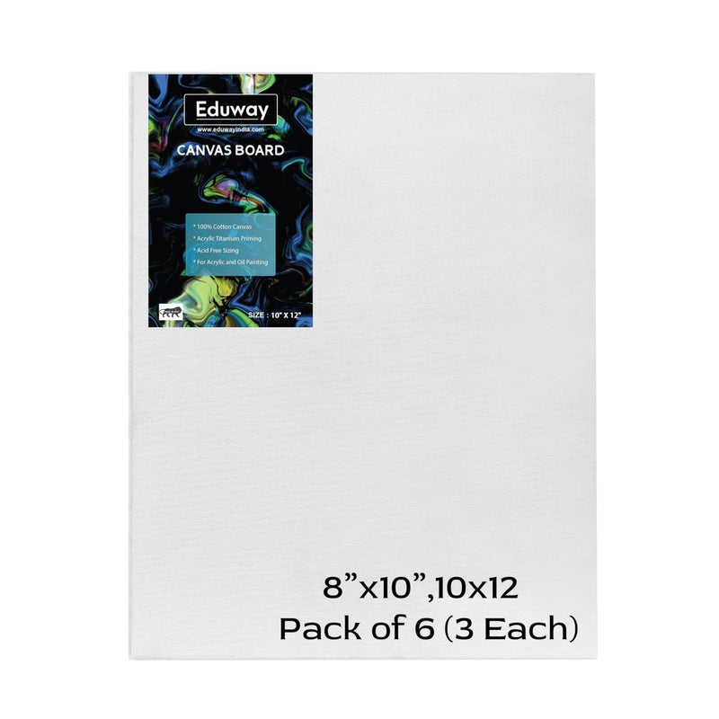 Eduway® Canvas Board for Painting- (8x10, 10x12) 3 pcs each | Premium Quality 7Oz Pre-Primed Cotton Canvas Board for Artists & Beginners | Ideal for Acrylic, Oil, Gouache, Pastels Colors ( Pack of 6) (20x25, 25x30 cms). - Image 1