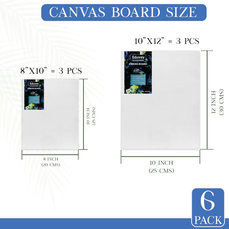 Eduway® Canvas Board for Painting- (8x10, 10x12) 3 pcs each | Premium Quality 7Oz Pre-Primed Cotton Canvas Board for Artists & Beginners | Ideal for Acrylic, Oil, Gouache, Pastels Colors ( Pack of 6) (20x25, 25x30 cms). - Image 2