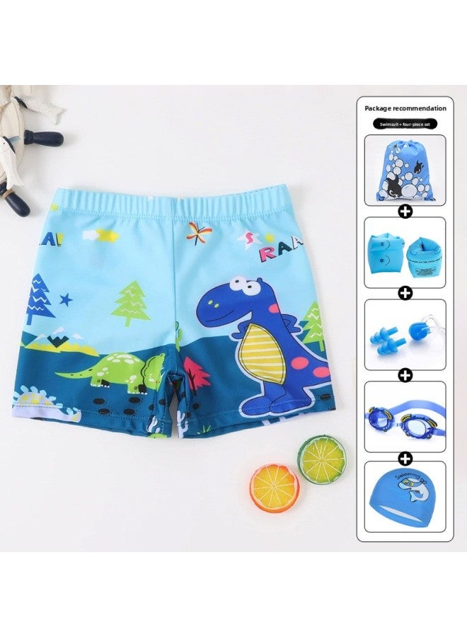 Loquat Children's Swimming Trunks Printed Cartoon Breathable Boys' Boxers Shorts 2024 Quick-drying Youth Swimming Trunks Wholesale-Color:101-4 Boys Swimming Trunks Forest Dinosaur + Five-piece Set- - Image 1