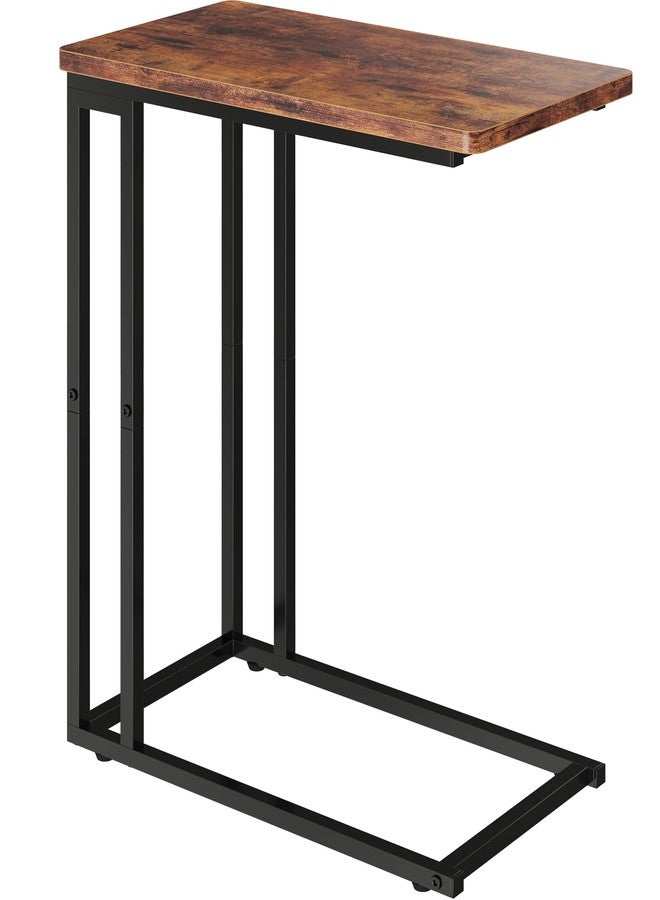 Yusong C Shaped End Table - Slide Under Sofa Couch Bed, Small Table for Small Spaces, Skinny Overbed, Coffee Drink Snack Table for Living Room, Rustic Brown - Image 1