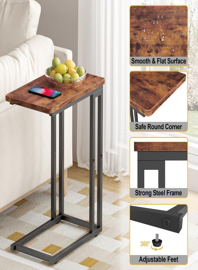 Yusong C Shaped End Table - Slide Under Sofa Couch Bed, Small Table for Small Spaces, Skinny Overbed, Coffee Drink Snack Table for Living Room, Rustic Brown - Image 5