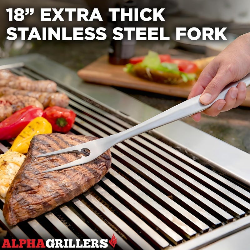 Alpha Grillers Grill Set Heavy Duty BBQ Accessories - BBQ Tool Set 4pc Grill Accessories with Spatula, Fork, Brush & BBQ Tongs - Gifts for Dad Durable, Stainless Steel Grill Tools - Image 5