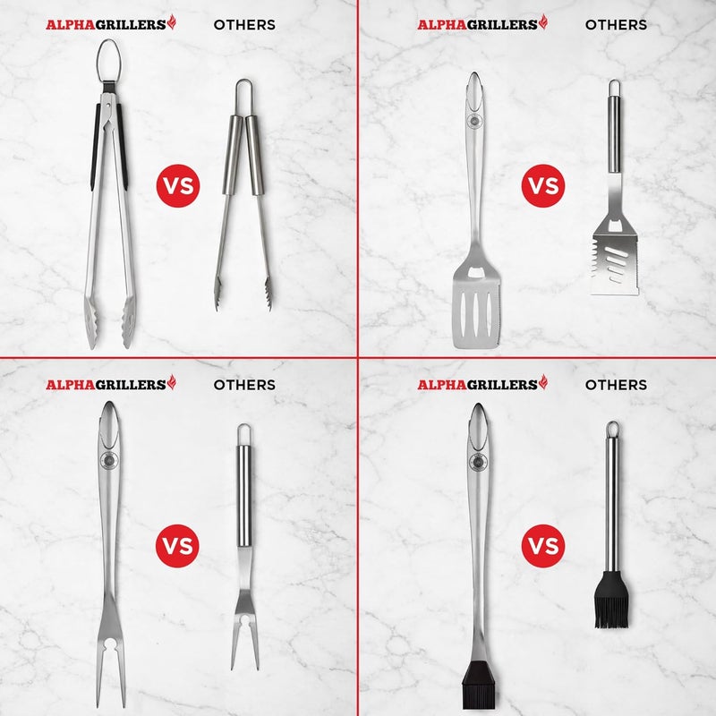 Alpha Grillers Grill Set Heavy Duty BBQ Accessories - BBQ Tool Set 4pc Grill Accessories with Spatula, Fork, Brush & BBQ Tongs - Gifts for Dad Durable, Stainless Steel Grill Tools - Image 3