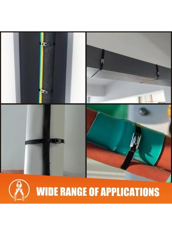 ربطات معدنية بسحاب 20 قطعة، طول 11.8 بوصة من ستانلس ستيل 304 متعددة الاستعمالات وقفل ذاتي للماكينات، السيارات، المزارع، الأنابيب، الأسطح، الأسلاك، والخارج، حلول آمنة ومتينة (أسود) - Image 2