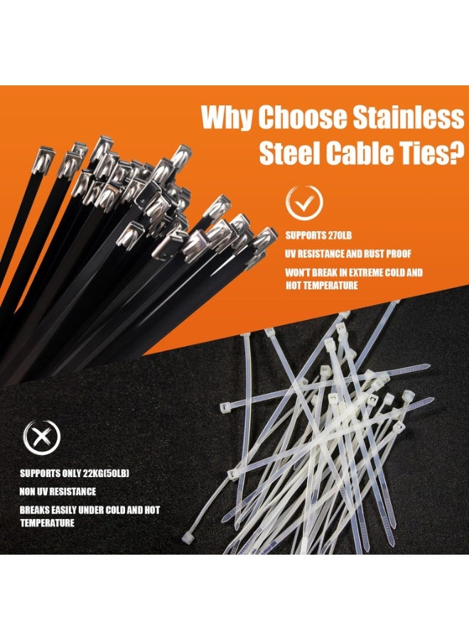 ربطات معدنية بسحاب 20 قطعة، طول 11.8 بوصة من ستانلس ستيل 304 متعددة الاستعمالات وقفل ذاتي للماكينات، السيارات، المزارع، الأنابيب، الأسطح، الأسلاك، والخارج، حلول آمنة ومتينة (أسود) - Image 5