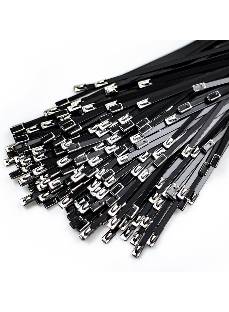 ربطات معدنية بسحاب 20 قطعة، طول 11.8 بوصة من ستانلس ستيل 304 متعددة الاستعمالات وقفل ذاتي للماكينات، السيارات، المزارع، الأنابيب، الأسطح، الأسلاك، والخارج، حلول آمنة ومتينة (أسود) - Image 1