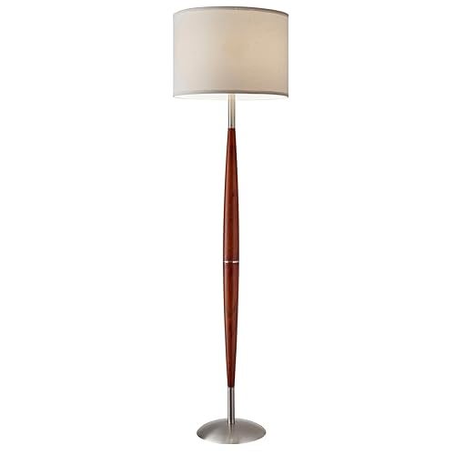 Adesso Hudson Floor Lamp - Adjustable Brightness, Perfect Lighting for Bedroom, Living Room and Corner Decor, Maple Eucalyptus Wood & Satin Steel Accents, Soft/White Lampshade - Image 1