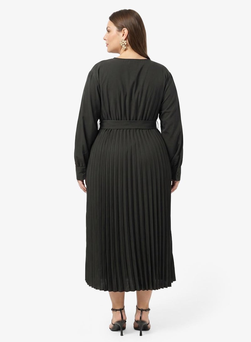 Ginger Plus Wrap Around Pleated A Line Dress - Image 2