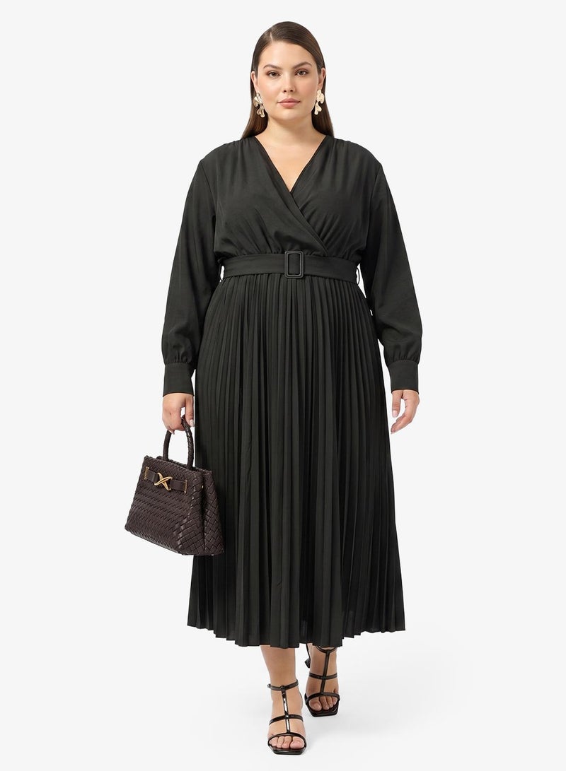 Ginger Plus Wrap Around Pleated A Line Dress - Image 4