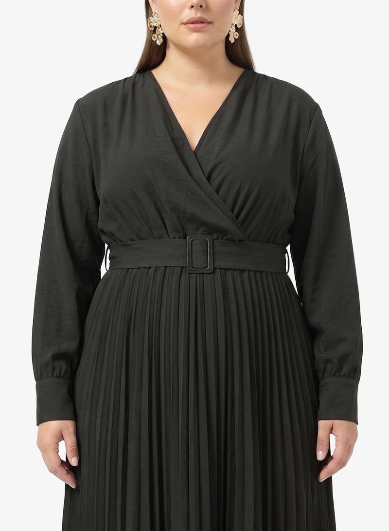 Ginger Plus Wrap Around Pleated A Line Dress - Image 3