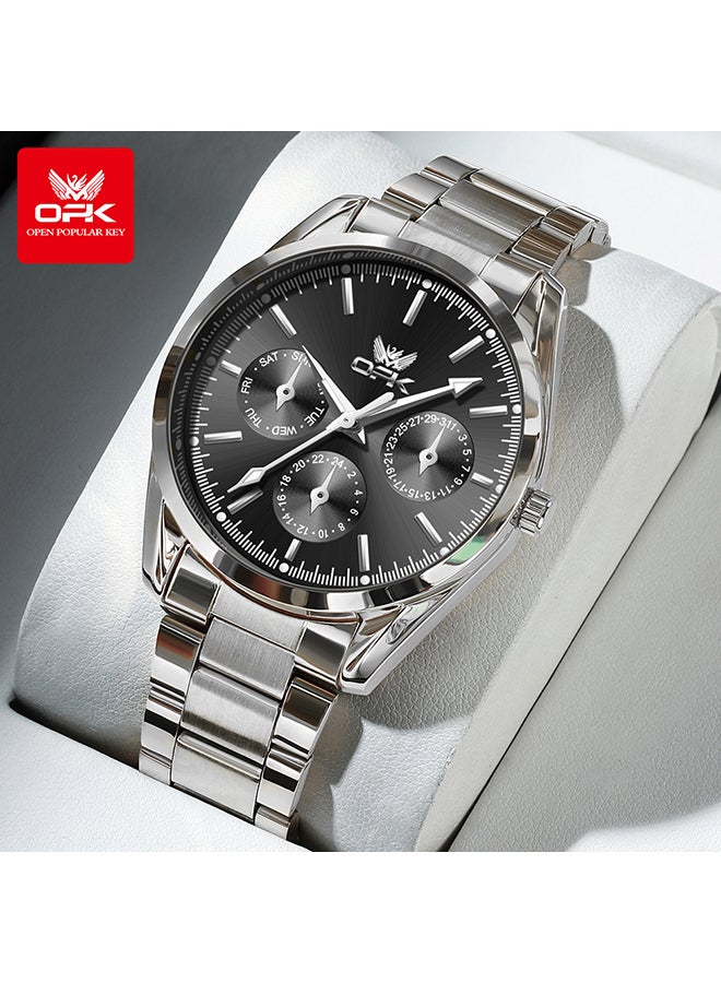 او بي كي ساعات OPK، ساعات رجالية أنيقة وعصرية، ساعات كوارتز مضيئة ومقاومة للماء، ساعات رجالية - سوار فولاذي 6024، أسود فاتح - Image 1