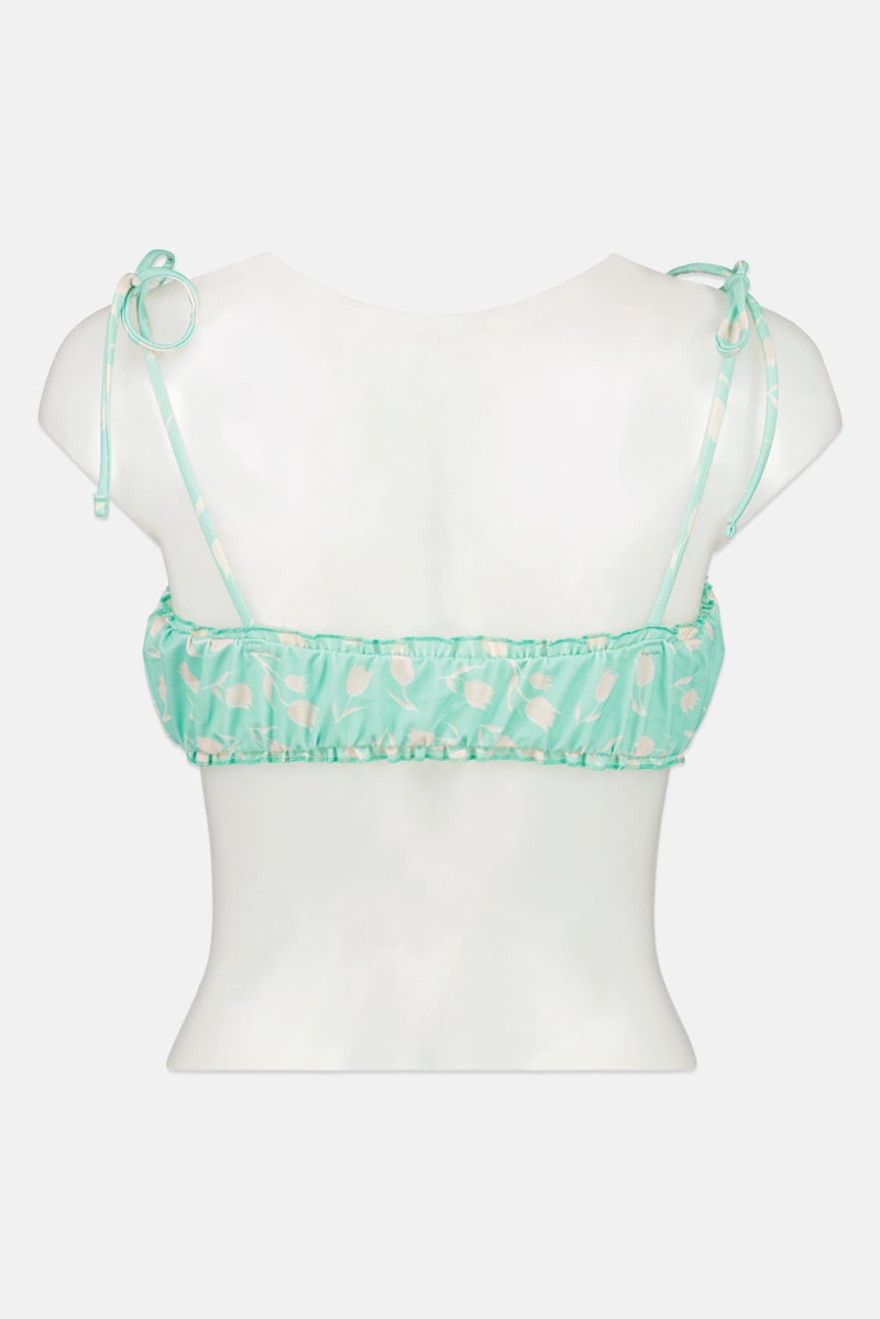 Asos Design Women Tie Shoulder Floral Print Bikini Top, Green  - Image 2