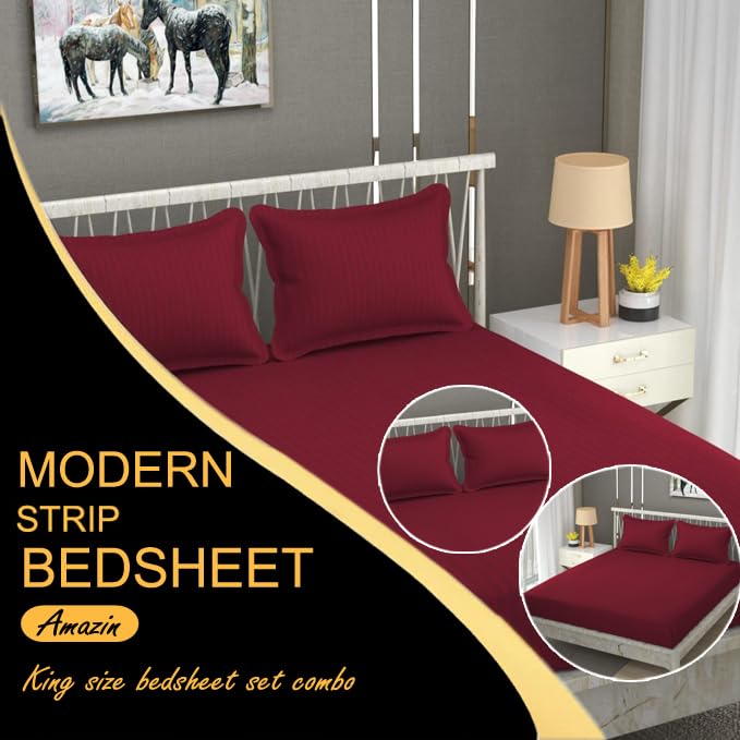FRESH FROM LOOM Microfiber Modern Wrinkle Resistant|Soft Skin Safe|Breathable King Size Flat Bedsheets|Hotel & Home|Double Bedsheet Set With 2 Pillow Covers 144 TC (108X108 Inches Maroon) - Image 2