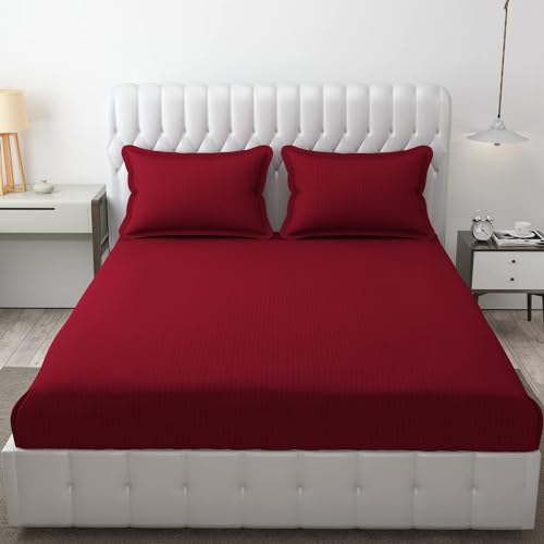 FRESH FROM LOOM Microfiber Modern Wrinkle Resistant|Soft Skin Safe|Breathable King Size Flat Bedsheets|Hotel & Home|Double Bedsheet Set With 2 Pillow Covers 144 TC (108X108 Inches Maroon) - Image 1