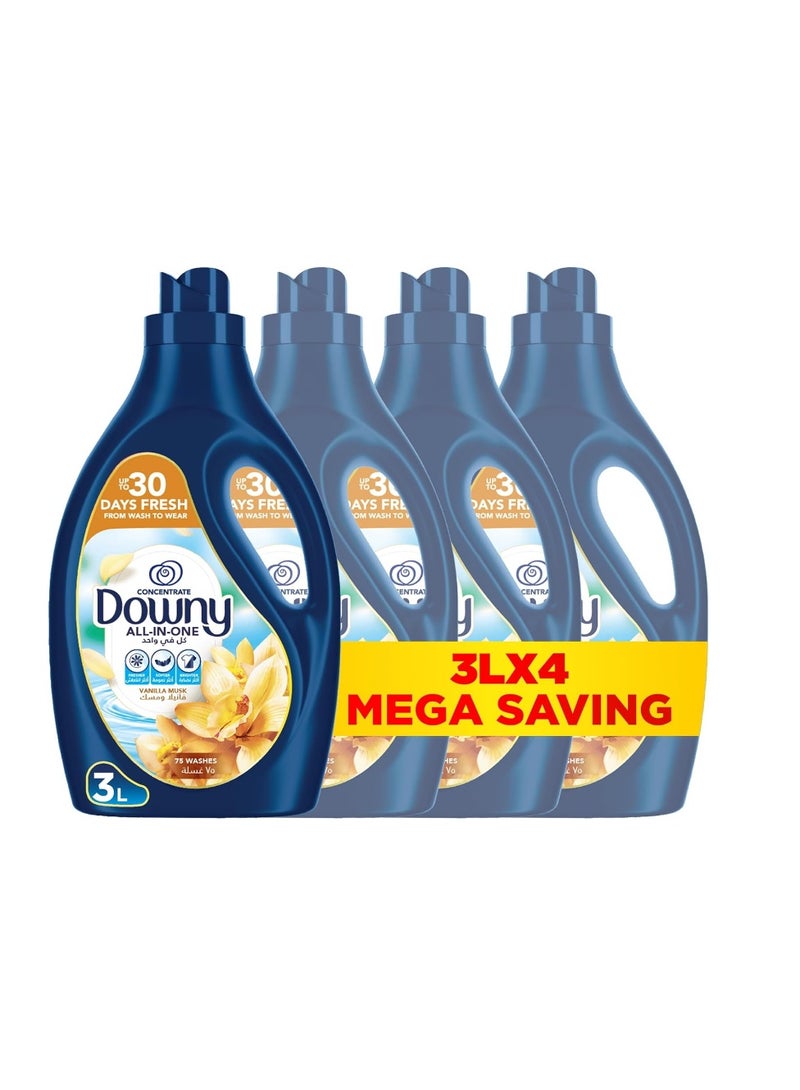 Downy Vanilla & Musk 3L, Fabric Softener, All-in-One Concentrate Pack of 4 - Image 1