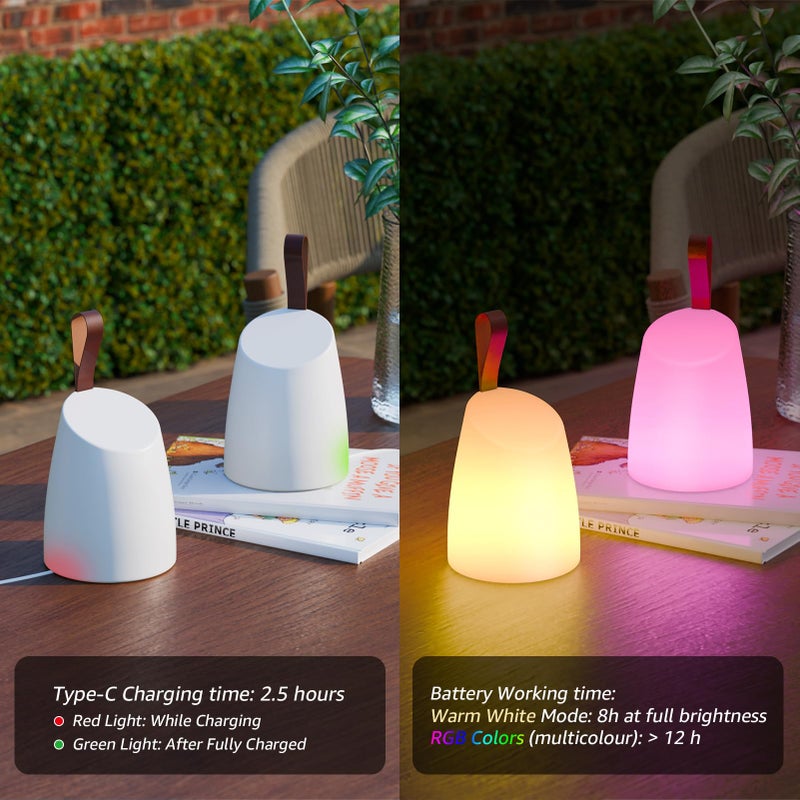 uuffoo 2 Pack Portable Outdoor Table Lamp LED Camping Lantern, Rechargeable Table Lamp with Remote, RGB & Warm White, IP44 Water-Resistant, Timer & Memory, Hanging Lantern for Patio, Garden, Camping - Image 3