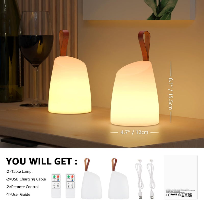 uuffoo 2 Pack Portable Outdoor Table Lamp LED Camping Lantern, Rechargeable Table Lamp with Remote, RGB & Warm White, IP44 Water-Resistant, Timer & Memory, Hanging Lantern for Patio, Garden, Camping - Image 2