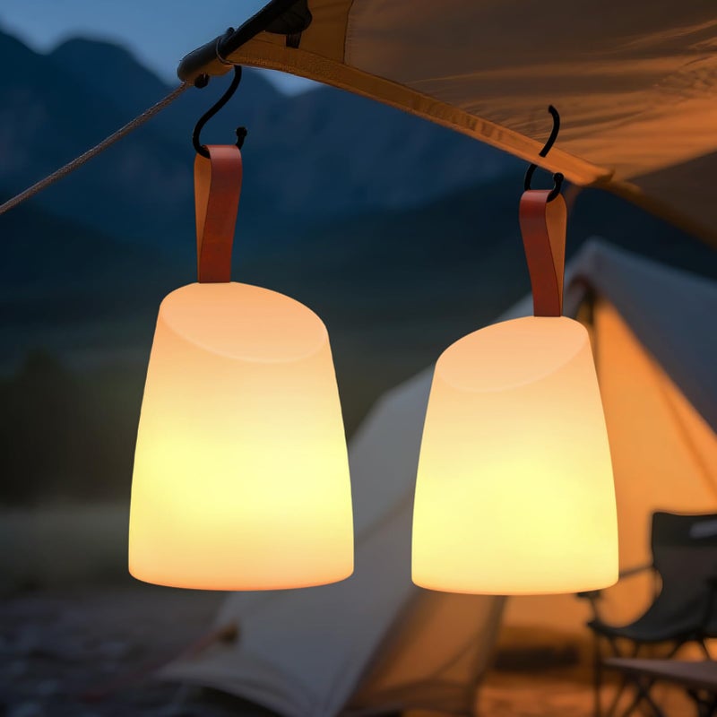 uuffoo 2 Pack Portable Outdoor Table Lamp LED Camping Lantern, Rechargeable Table Lamp with Remote, RGB & Warm White, IP44 Water-Resistant, Timer & Memory, Hanging Lantern for Patio, Garden, Camping - Image 1
