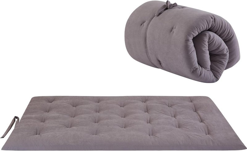 Deevine Craft Quilt Cotton Floor Mattress, Foldable Movable Rollable Single Bed Mattress, Quilted Tufted Design, 30x72x5 Inches (Grey) - Image 1